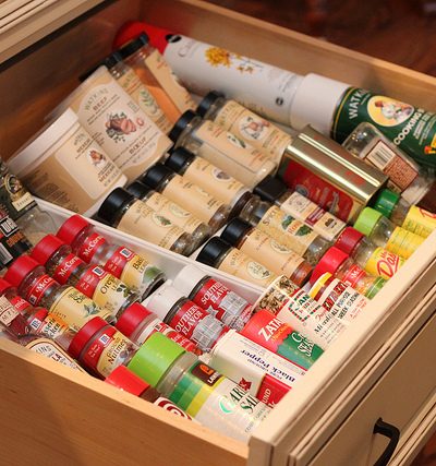 organized spice drawer