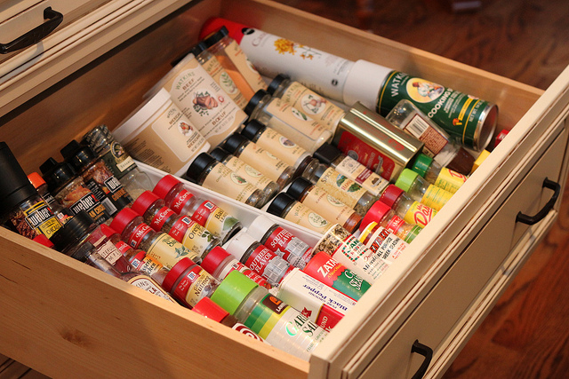 organized spice drawer