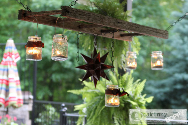 hanging ladder with mason jars and moravian star