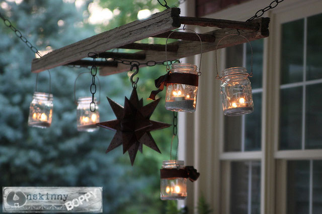 old ladder turned into a chandelier