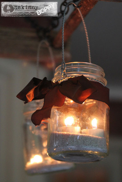 ladder chandelier tealight candles in mason jar