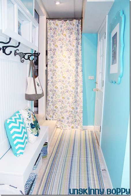 Dash and Albert Aqua Striped Runner Rug in Laundry Room by Unskinny Boppy