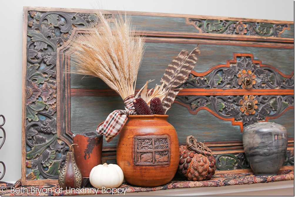 Fall and Thanksgiving Mantel decorating ideas ALEWINE POTTERY AND WHEAT