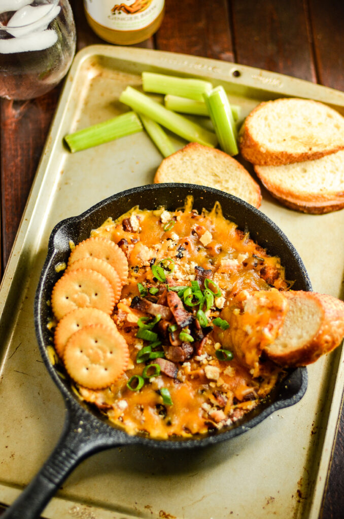 Cheese and bacon dip in cast iron skillet