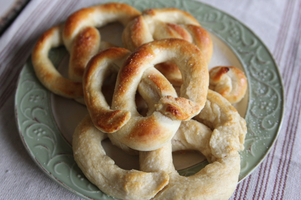 I found an Amish soft pretzel recipe that was close enough to the pretzels we had on vacation. With a little tweaking, they come out perfect!