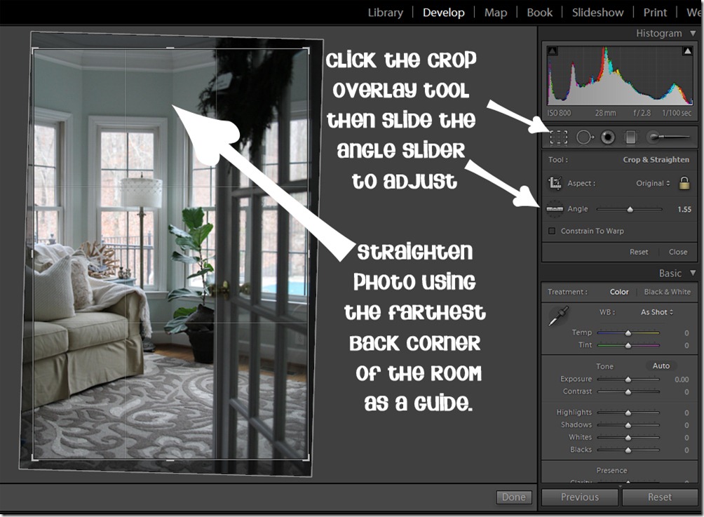 How to straighten a photo in Lightroom.