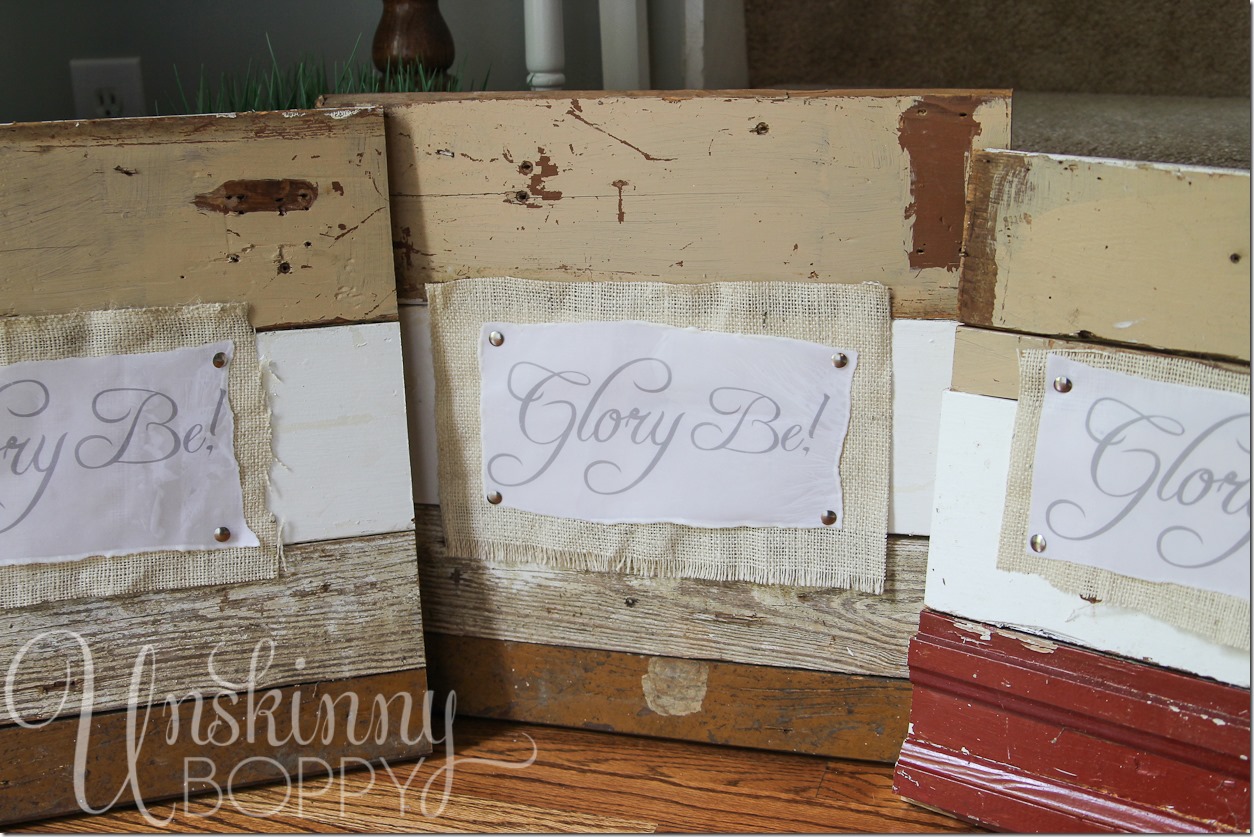 Reclaimed lumber signs made with vellum dipped in wax and burlap (13 of 17)