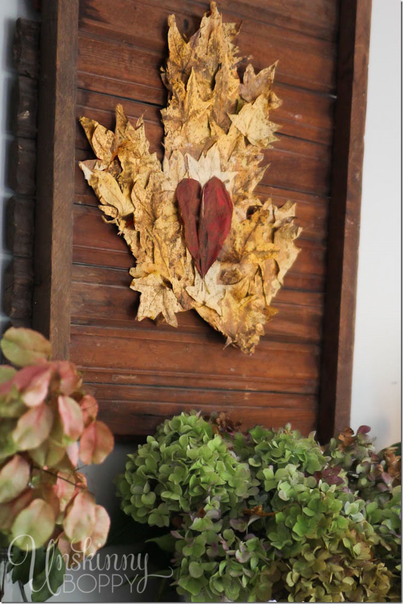 leaf-art-on-wood-mantel