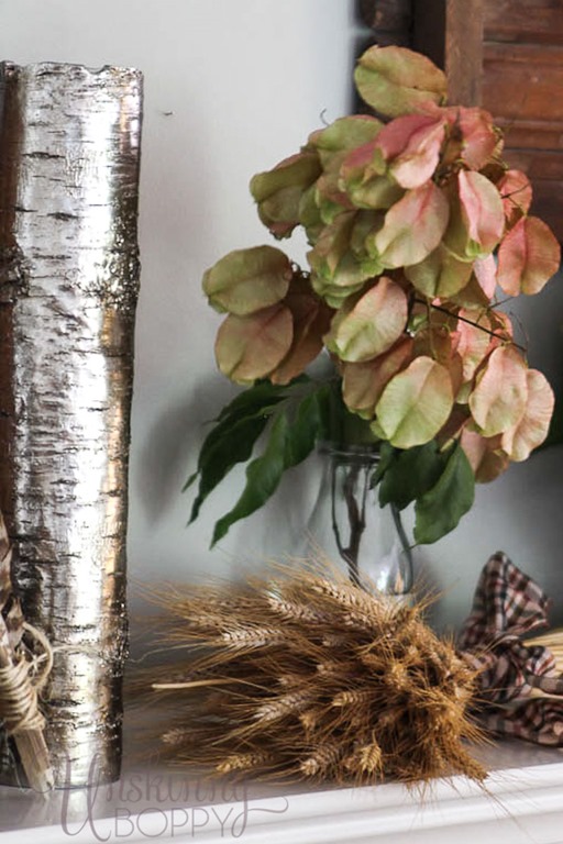 Golden Rain Tree pods on a fall mantel