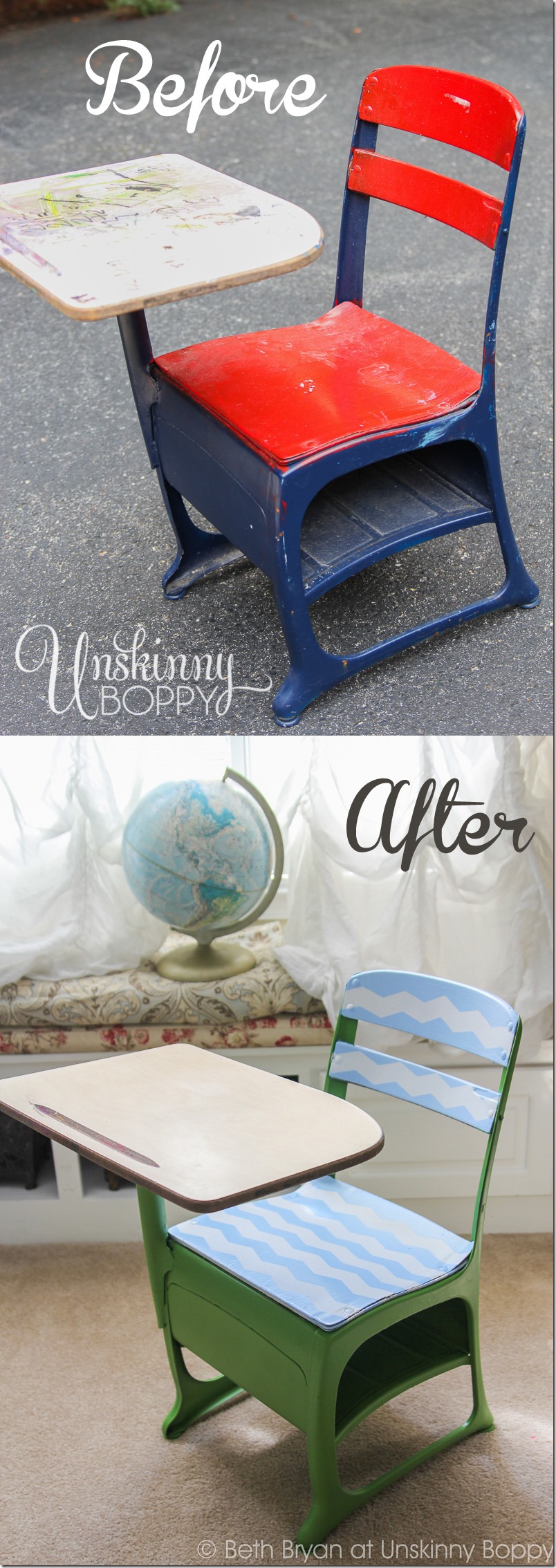 Vintage Student Desk DIY makeover with chevron frogtape