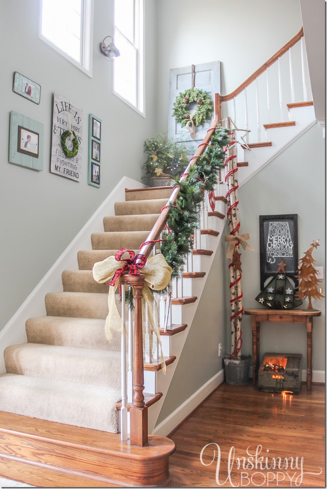 Christmas decorating in the foyer and staircase