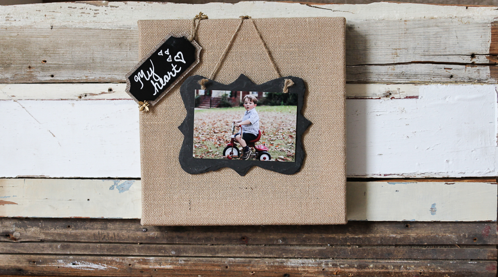 Burlap and slate picture frame on reclaimed wood (2 of 6)