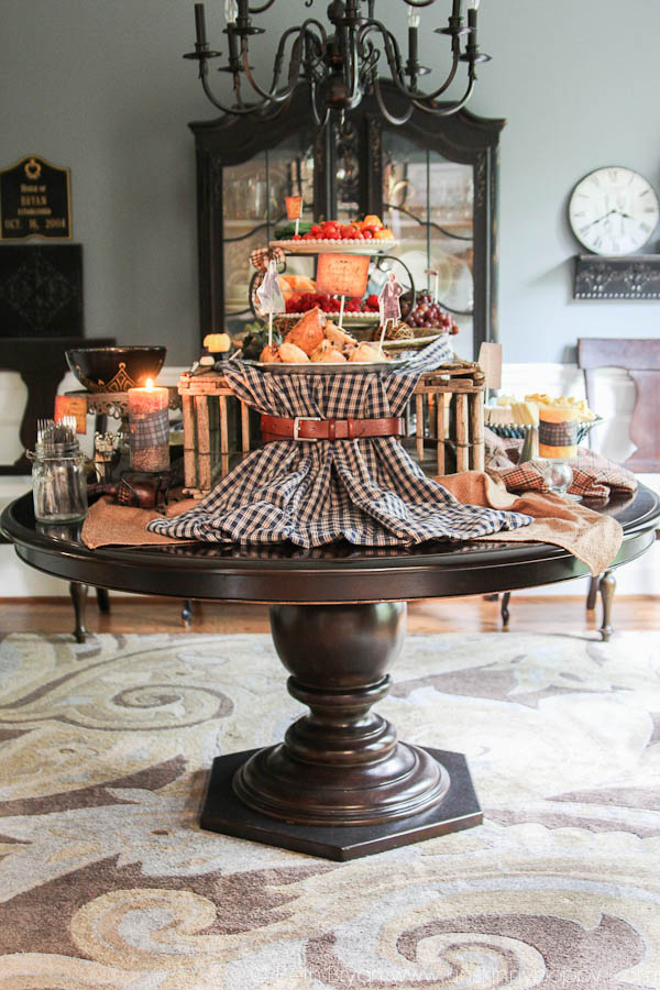 Outlander Premier Party food and decorating ideas- use a belt on a piece of plaid to resemble a kilt