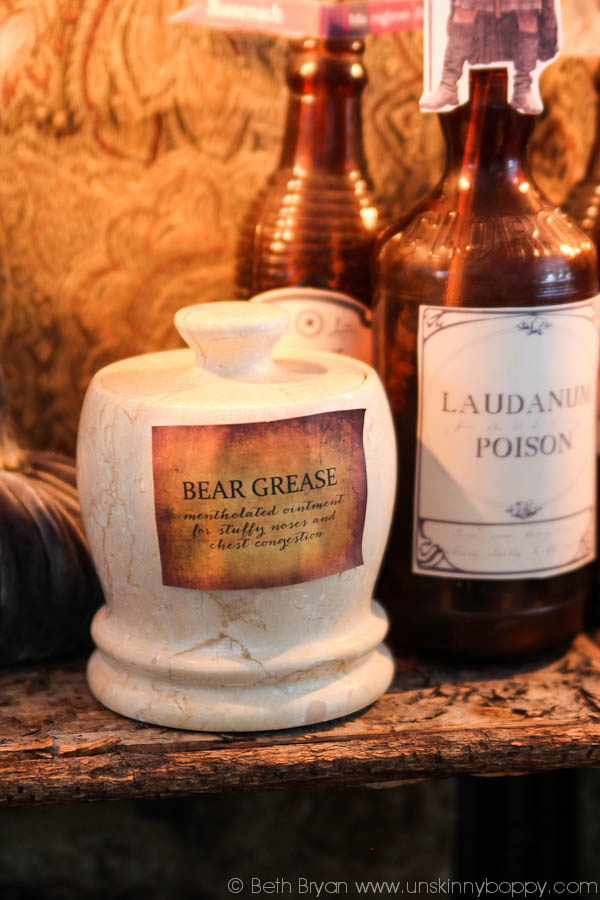 Outlander Party Ideas-bear grease and laudanum