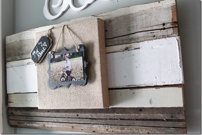 Burlap and slate picture frame on reclaimed wood (1 of 6)
