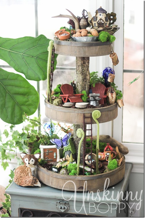 Woodland Fairy Garden from a Three Tiered Stand-3