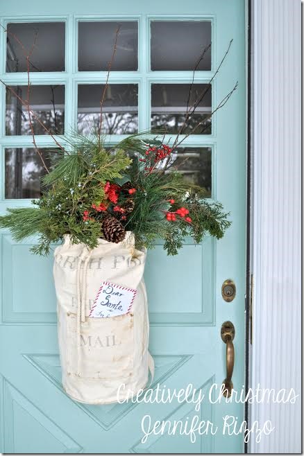 Evergreens in a sack- simple Christmas decor by Jen Rizzo