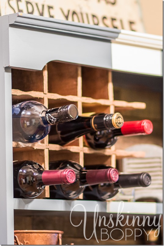 DIY Serving bar with cola crate to hold wine