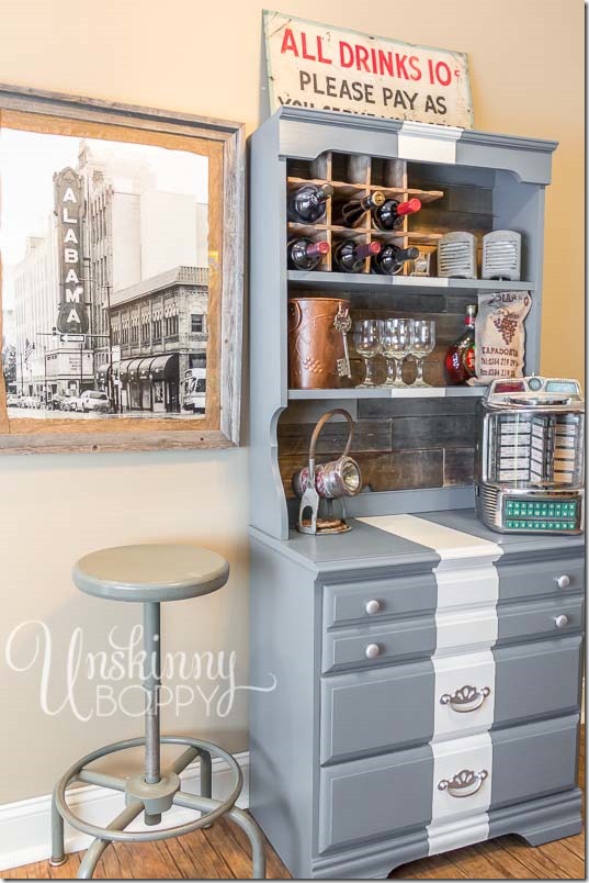 DIY Serving bar with painted stripe