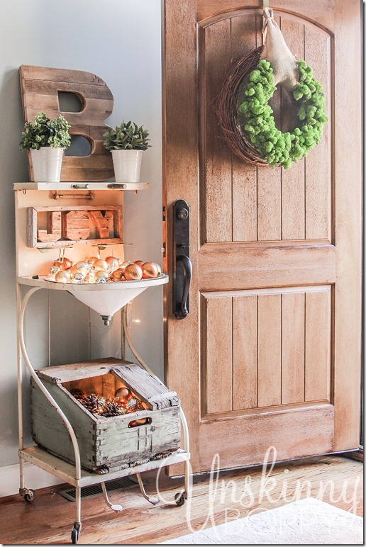 French Shaving Stand Decorated for Christmas. Great for an entryway!