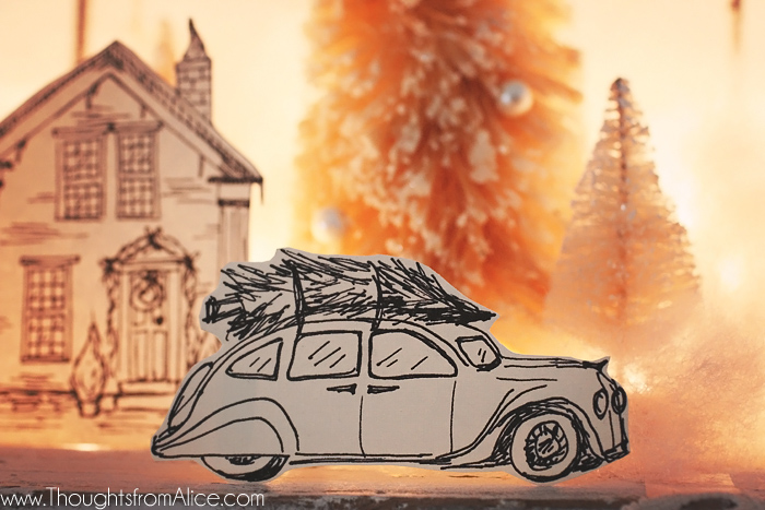 Hand-Drawn-Vintage-Car-in-Christmas-Village-Free-Printable