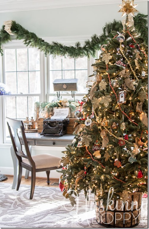 Pretty Christmas Tree in a basket- hides the base without a tree skirt.