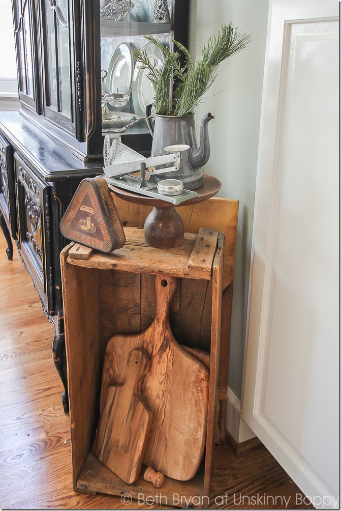 Wooden crate with bread boards inside