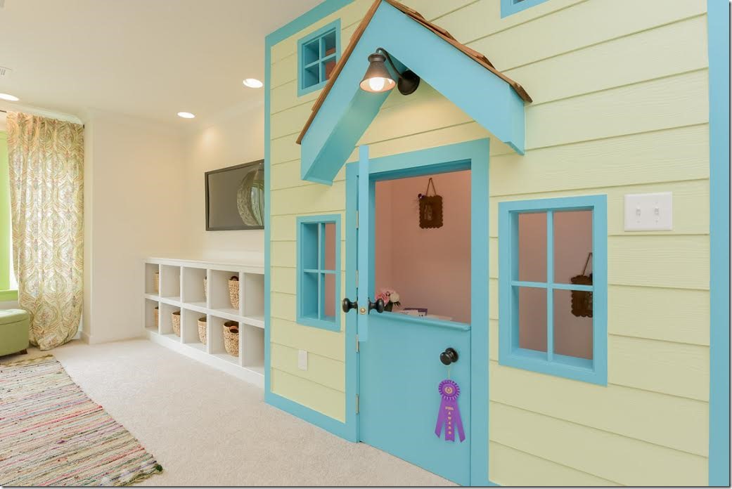 CUTE playroom built into wall to look like a child's house. LOVE