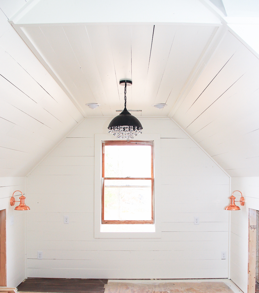 vintage copper lighting in attic office-1