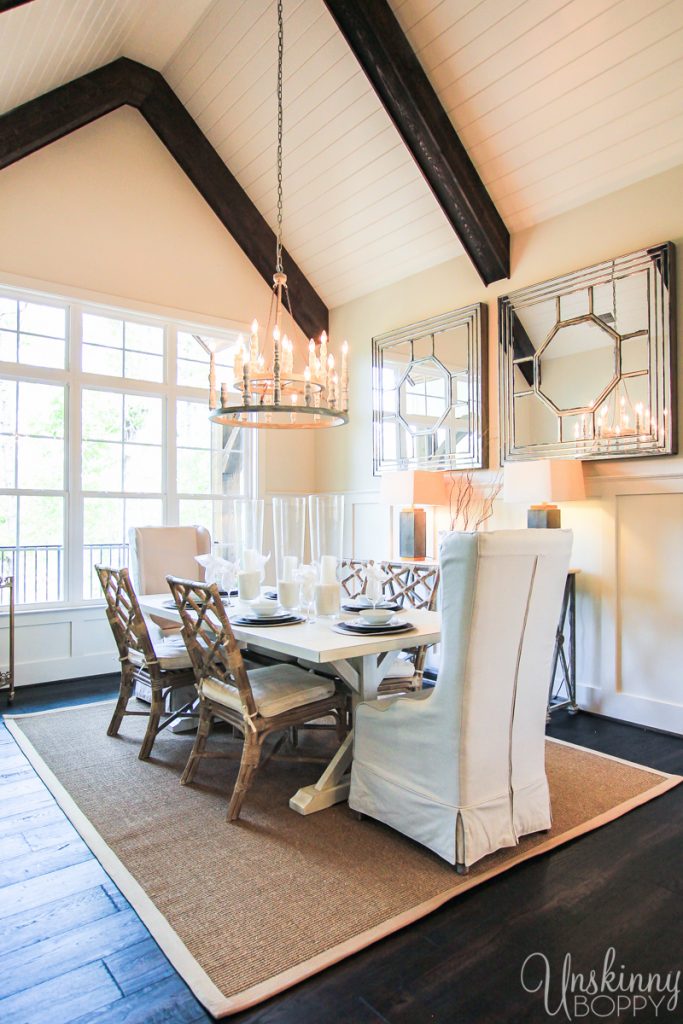 Dining room with shiplap a-frame ceiling