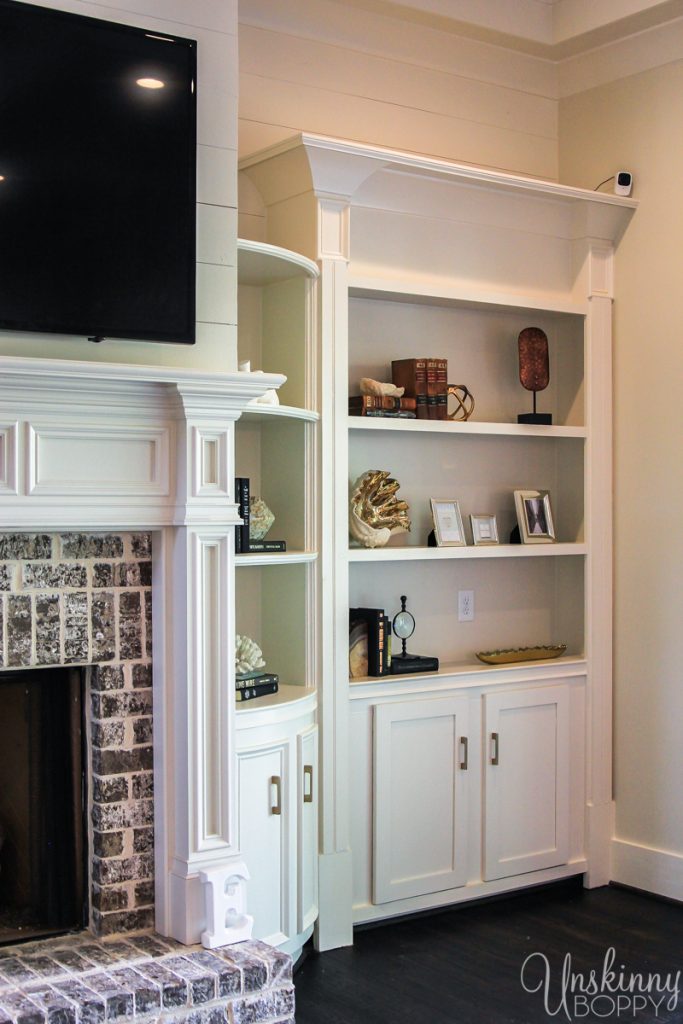 Built-ins beside fireplace