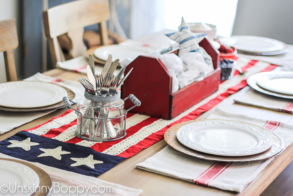 4th of July Table Decorating ideas with flag runner