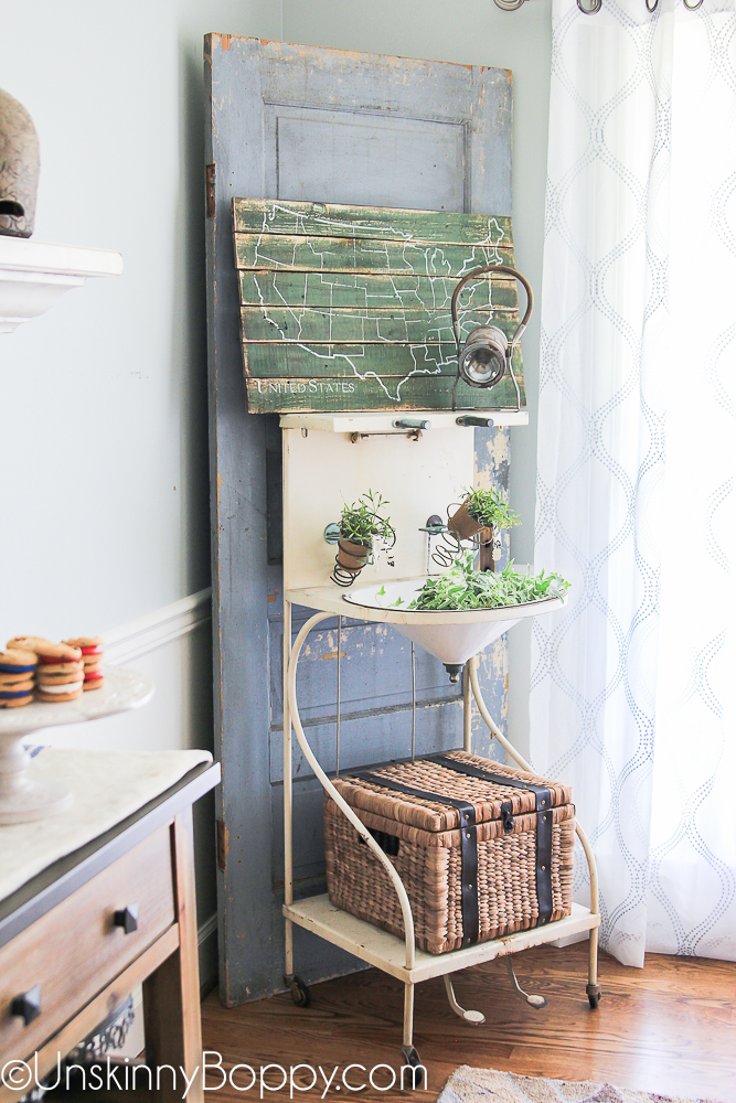 Green and white USA map on distressed wood