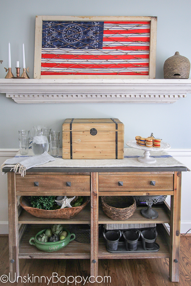 Dining room sideboard with flag