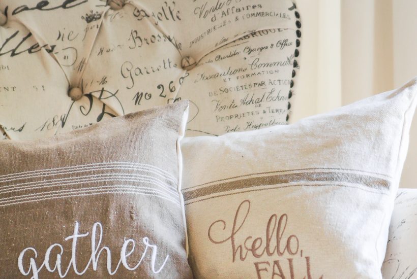 gather hello fall pillows on burlap