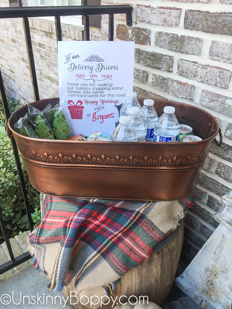 Snack Bucket on Porch for Delivery Guys