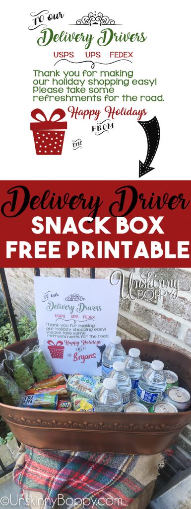 Delivery Driver Snack Box Free Printable for Christmas Packages