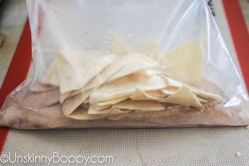 Shake chips in cinnamon sugar mixture in a ziptop bag
