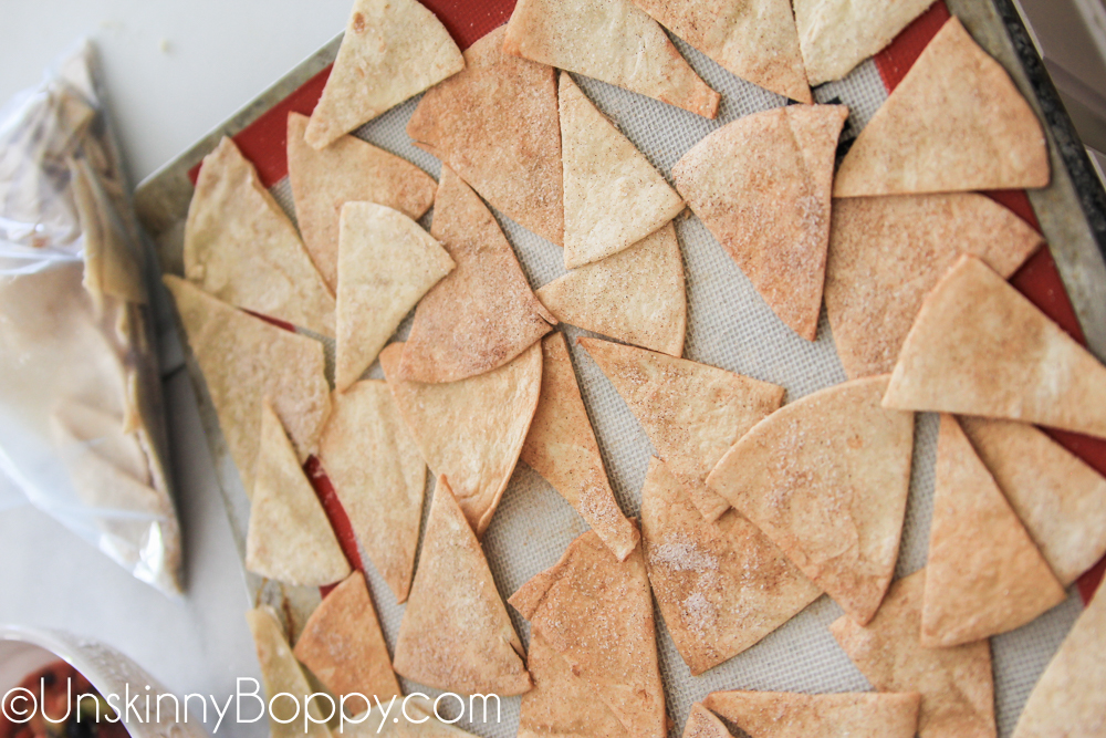 Cinnamon chips on cookie sheet