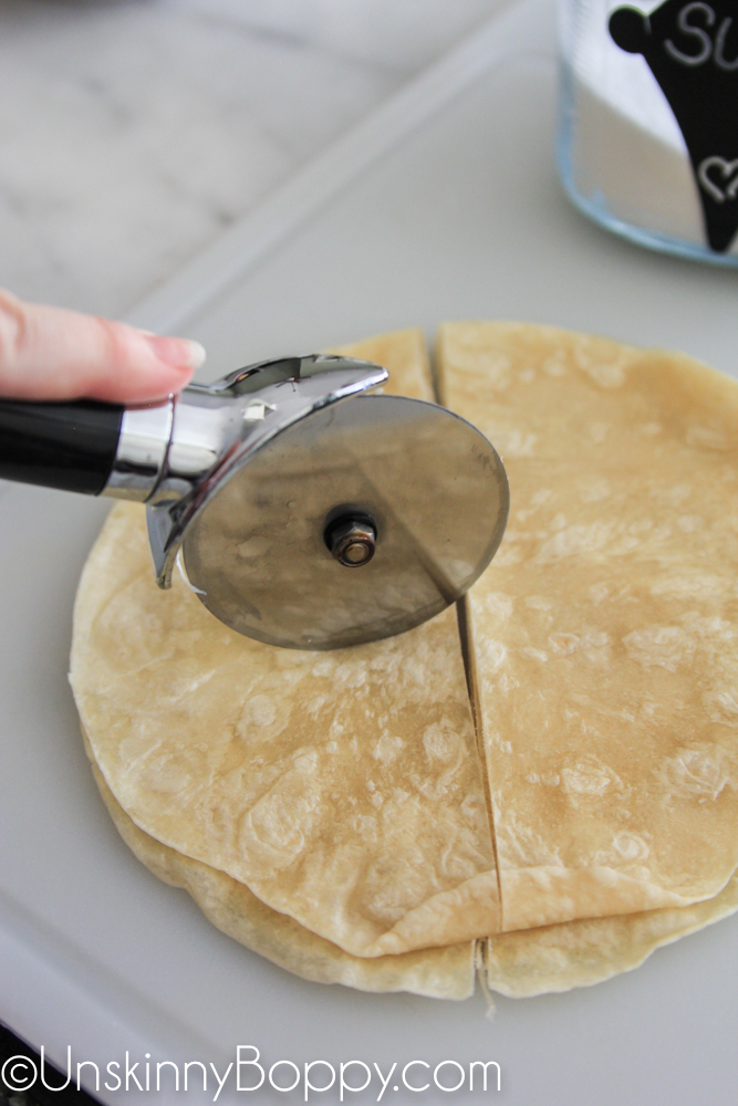 Cutting tortillas with a pizza cutter
