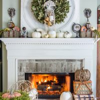 Fall Mantel with Cream and Green color scheme