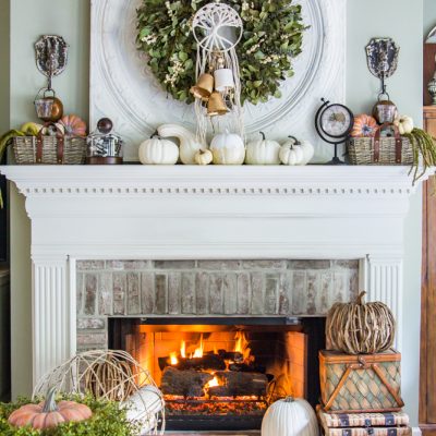 Fall Mantel with Cream and Green color scheme