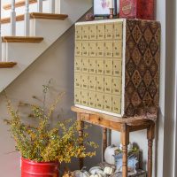 Fall decor on vintage post office box table
