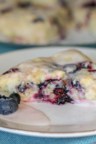 blueberry lemon scone on white plate