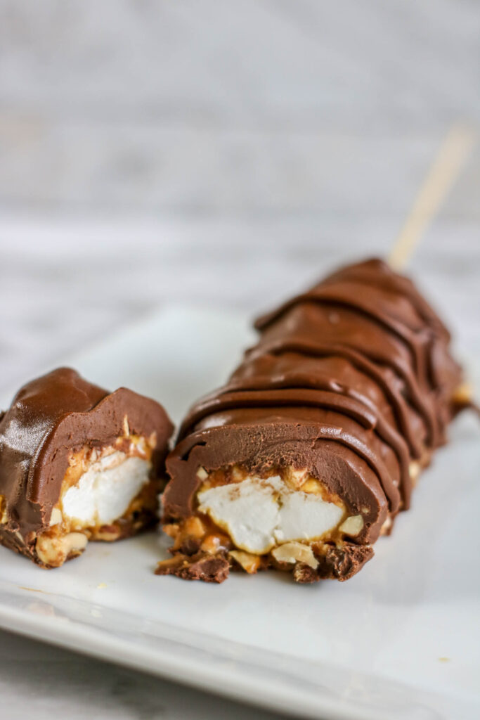 Chocolate Caramel Marshmallow Pops on a stick