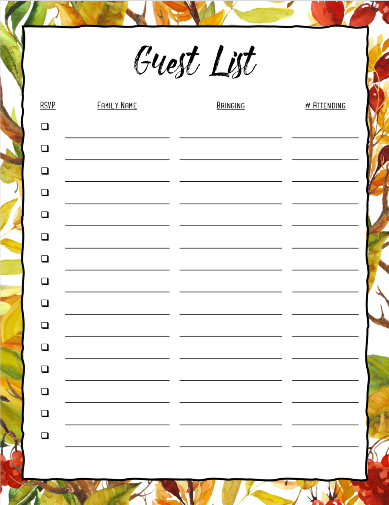 Thanksgiving Menu Planner