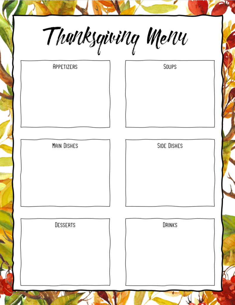 Thanksgiving Menu Planner 