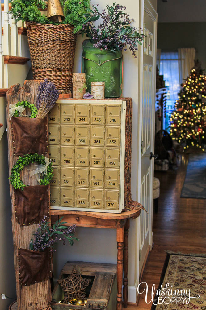 Rustic Foyer Decor with wood, leather, lavender-13