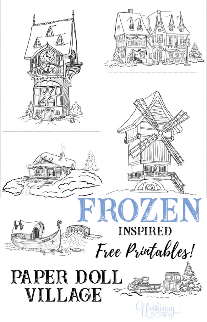 Frozen Inspired Free Printable Paper Doll Village Scenes from Arendelle
