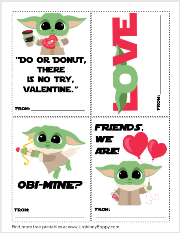 Free Printable Baby Yoda Valentine's Day Cards